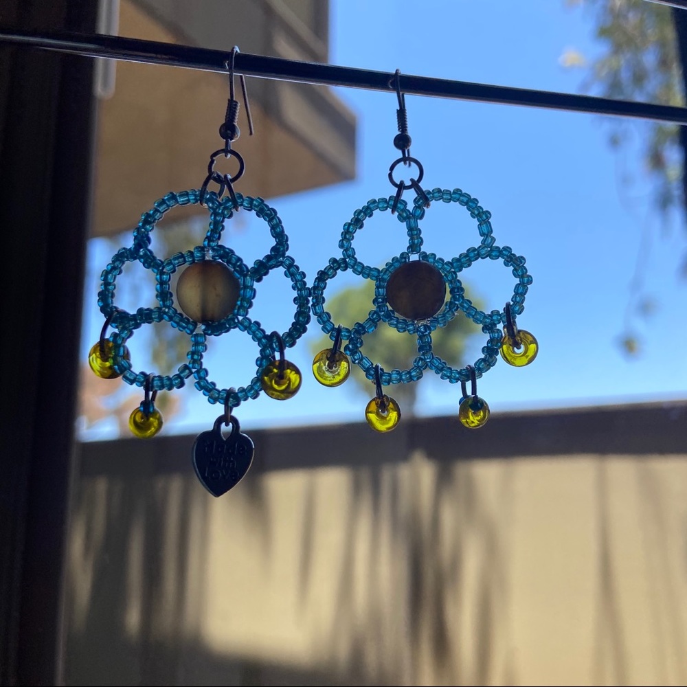 Blue floral earrings